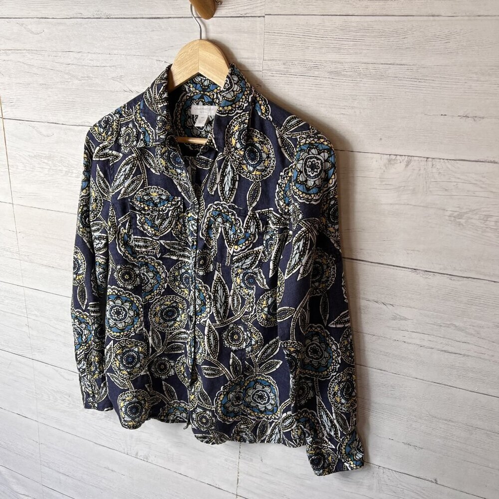 Charter Club Shirts Womens Size 10P Colorful Floral Button Stained Glass Linen - Picture 5 of 16